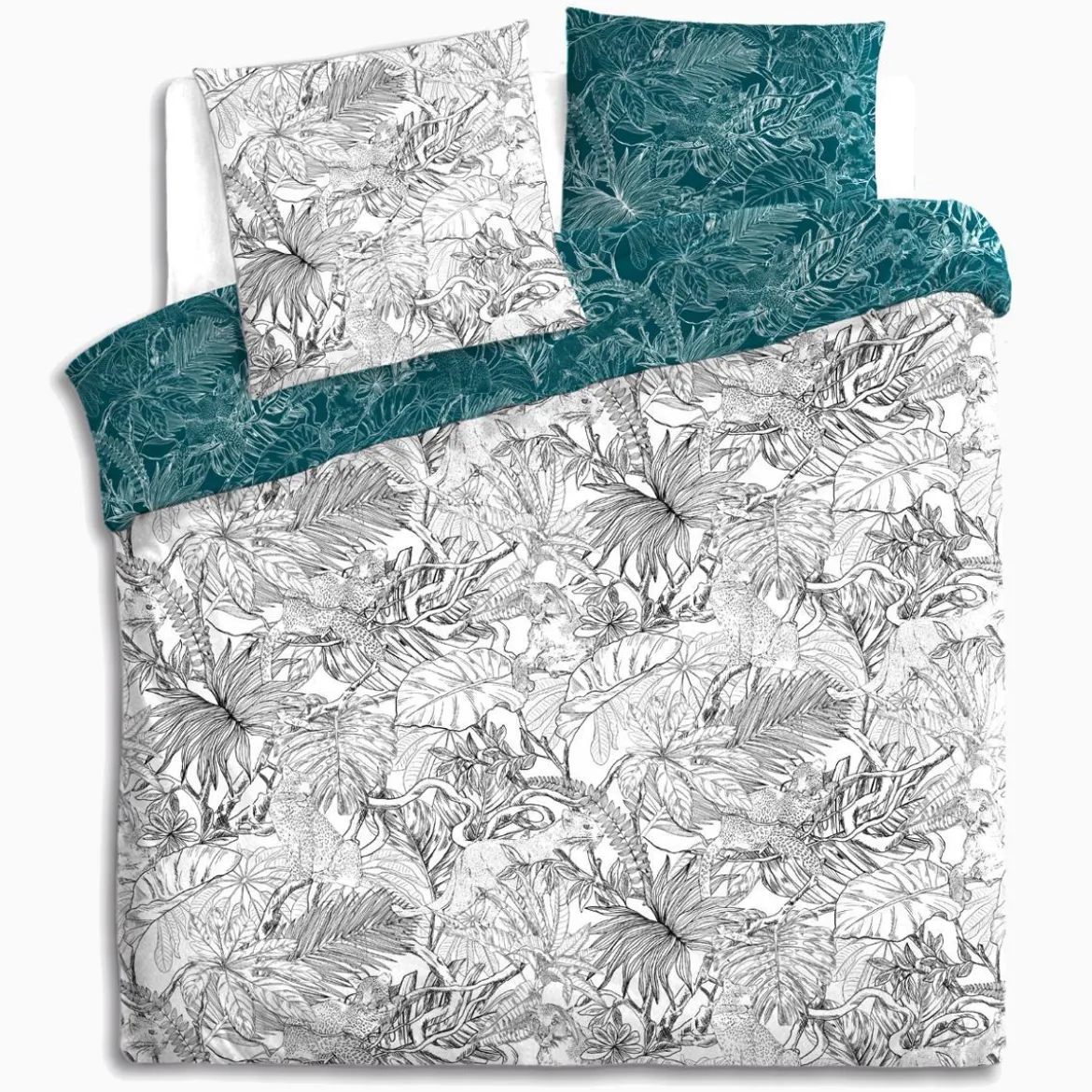 PARURE IMPRIMEE JUNGLE NOIR ET BLANC 240X220CM