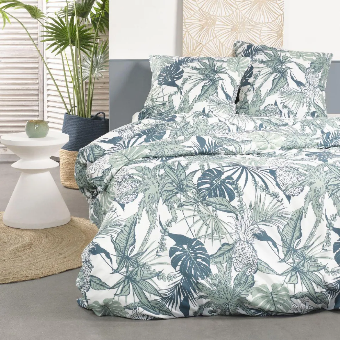 PARURE MICROFIBRE 220X240CM FEUILLAGE VERT