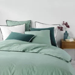 PARURE 260X240CM COTON LAVE 57 FILS LINETTE SAUGE