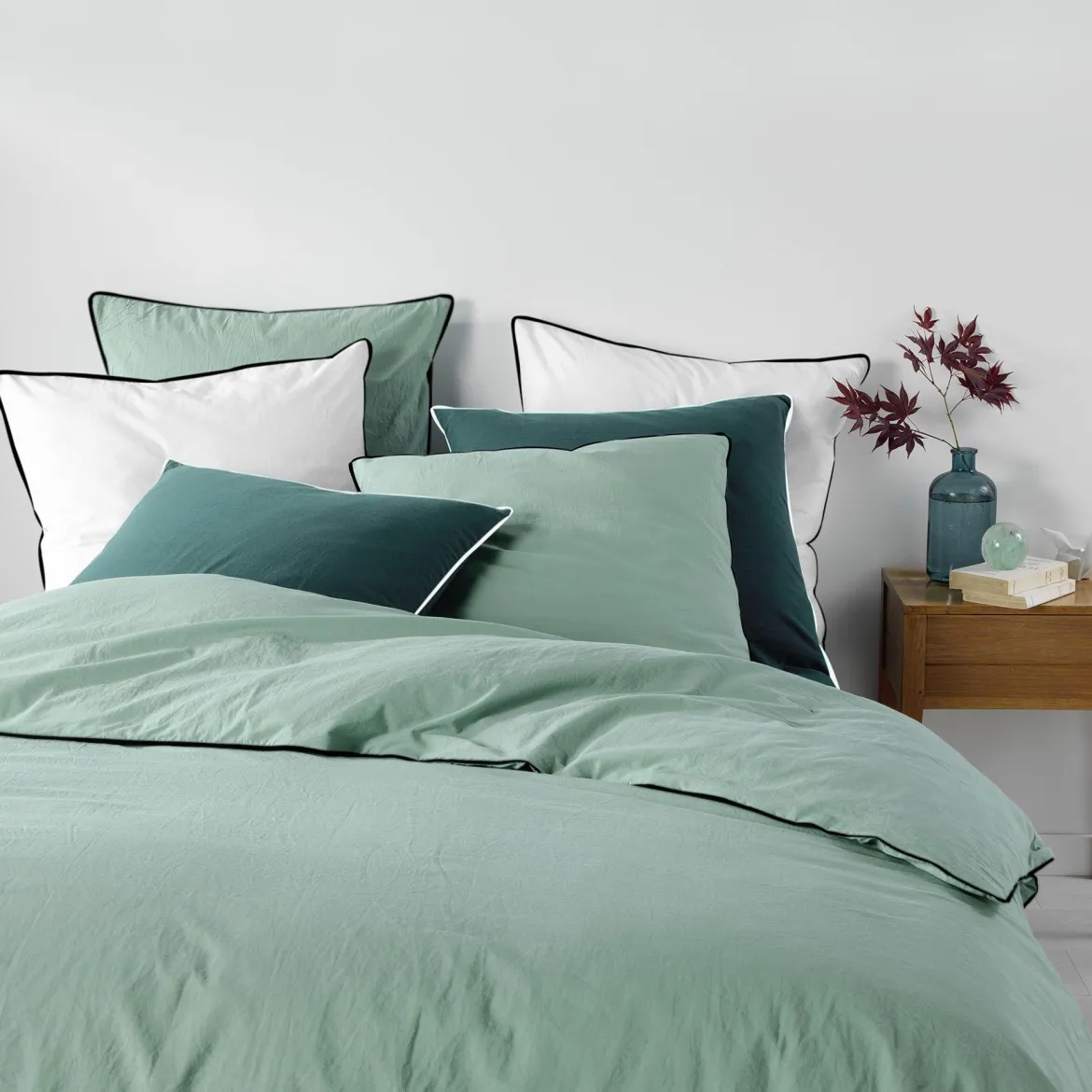 PARURE 260X240CM COTON LAVE 57 FILS LINETTE SAUGE