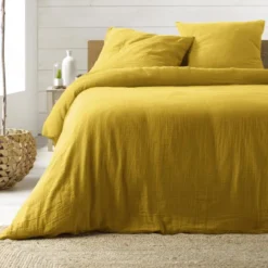 PARURE 240X220CM GAZE COTON UNI 57 FILS ANGELIA JAUNE