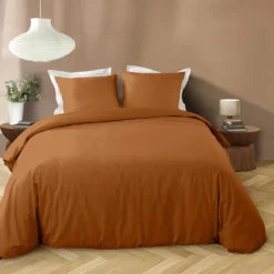 PARURE 240X220CM MICROFIBRE UNIE LAVEE LIAM CARAMEL