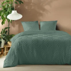 PARURE 240X220CM MICROFIBRE UNIE TUFTEE HELTIE CEDRE