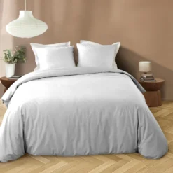 PARURE 240X220CM MICROFIBRE UNIE LAVEE LIAM BLANC