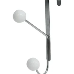 PATERE METAL 2 CROCHETS  RESINE BLANCHE   CHROME BLANC