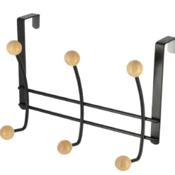 PATERE METAL 6 CROCHETS BOIS NOIR BOIS