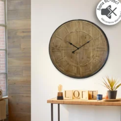 PENDULE BOIS METAL D.80CM