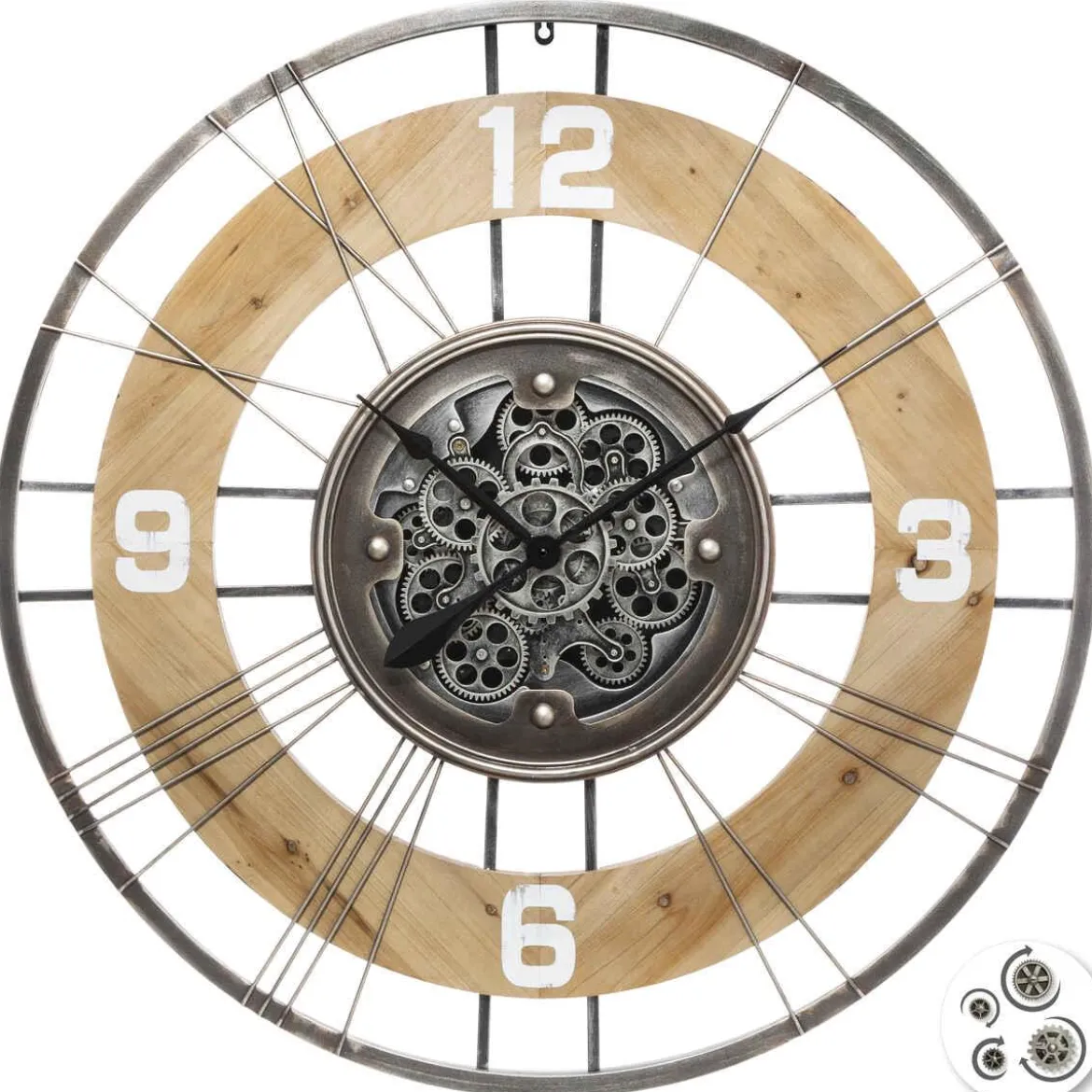 PENDULE MECANIQUE BOIS METAL LANA D.90CM