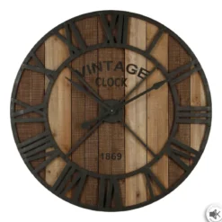 PENDULE METAL BOIS VINTAGE D.91CM
