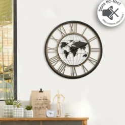 PENDULE METAL MONDE D.67CM