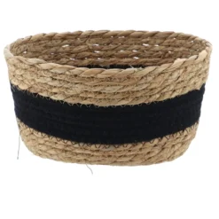 PETIT PANIER PAILLE ET COTON 23.5X16X12CM NATUREL NOIR