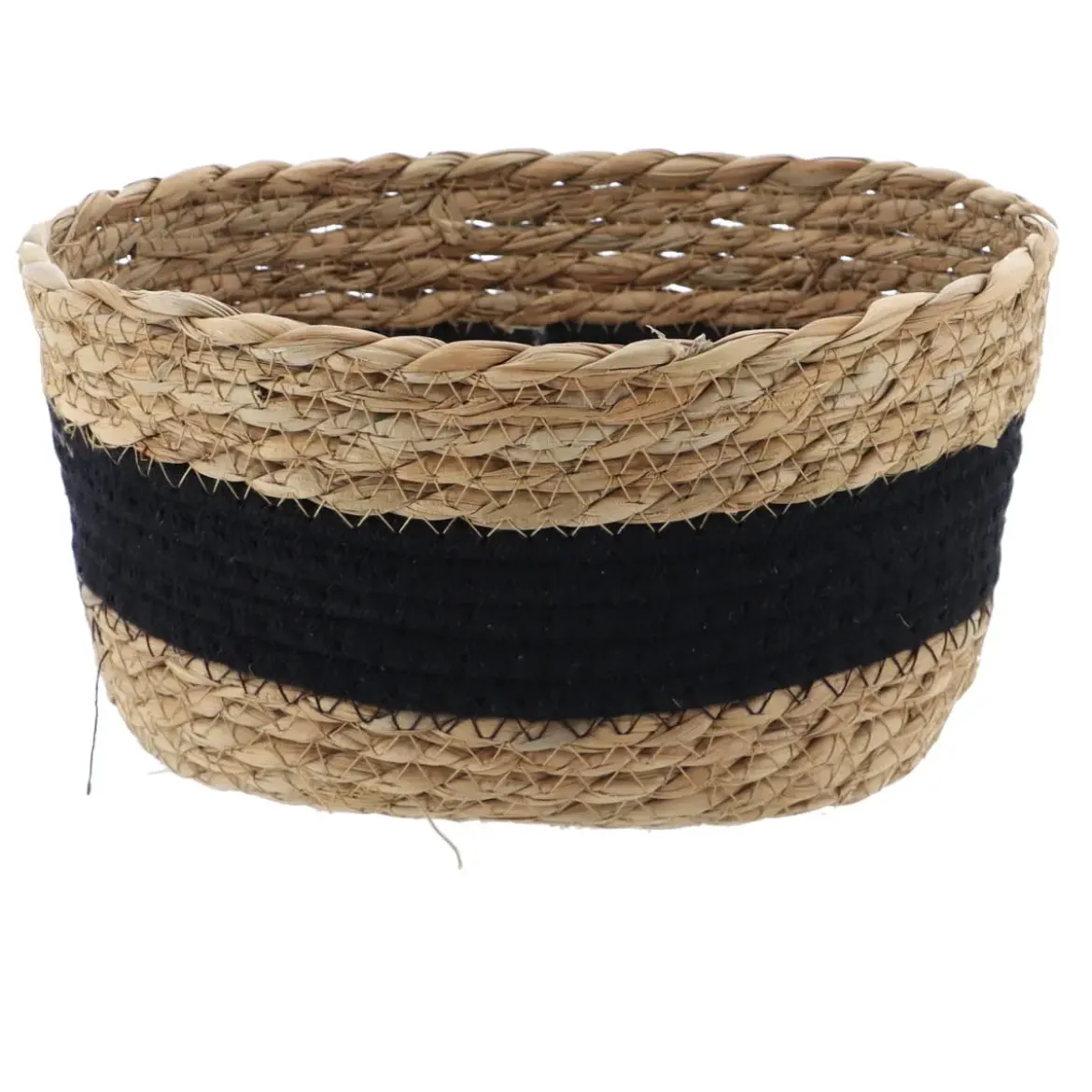 PETIT PANIER PAILLE ET COTON 23.5X16X12CM NATUREL NOIR