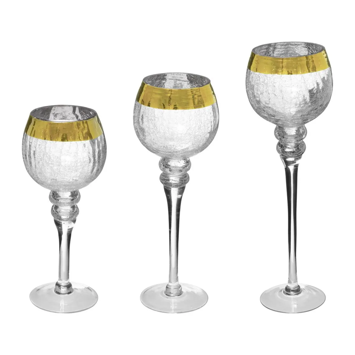 PHOTOPHORE CRAQUELE SUR PIED BANDE OR X3 PIECES