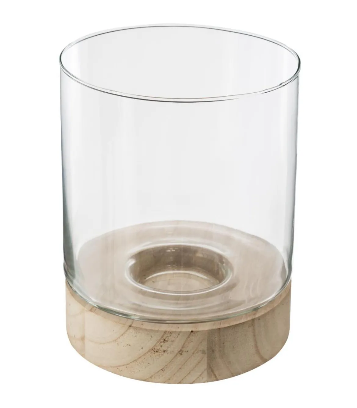 PHOTOPHORE VERRE ET BOIS D.16X20CM