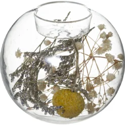 PHOTOPHORE VERRE FLEURS SECHEES FOLK H.10CM