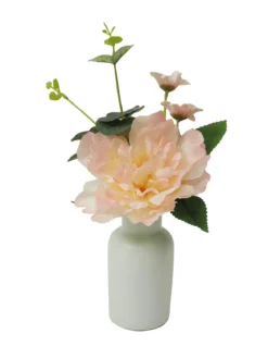 PIVOINE VASE CERAMIQUE BLANC H.28CM BLANC ET ROSE