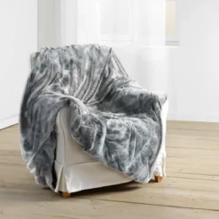 PLAID 125 X 150 CM IMITATION FOURRURE ANTARTIC GRIS