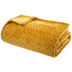 PLAID FLANELLE 3D LOSANGE OCRE 180X230CM
