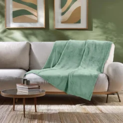PLAID FLANELLE UNIE FLANOU SAUGE 125X150CM