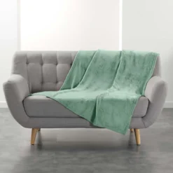 PLAID FLANELLE UNIE FLANOU SAUGE 125X150CM