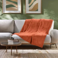 PLAID FLANELLE UNIE FLANOU TERRACOTTA 125X150CM