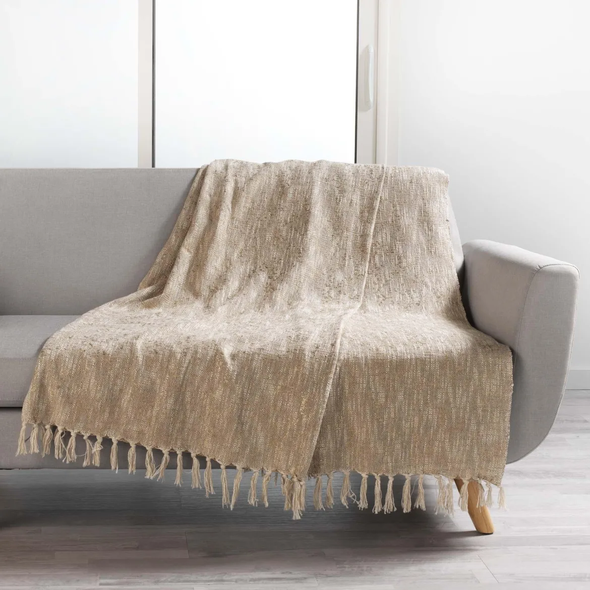 PLAID FRANGES 125X150CM IMPRIME METALLISE SULTAN OR