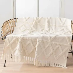 PLAID FRANGES 125X150CM TUFTE ATHENA NATUREL