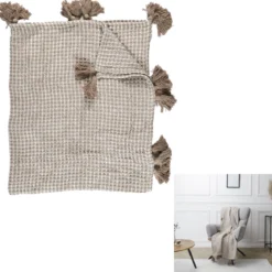 PLAID NID ABEILLE ET POMPONS BEIGE 150X125CM