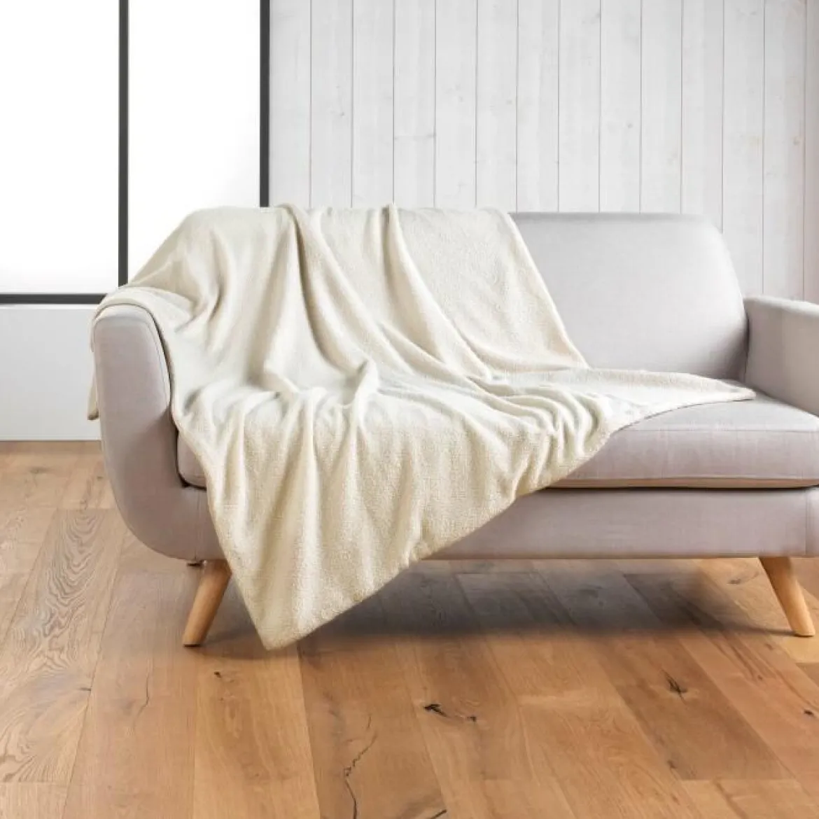 PLAID 125X150CM BOUCLETTE UNIE WOOLY NATUREL
