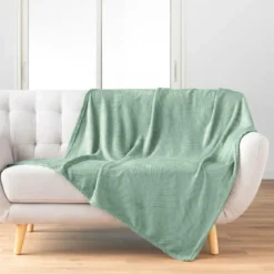 PLAID 125X150CM FLANELLE RELIEF UNIE NELIA SAUGE