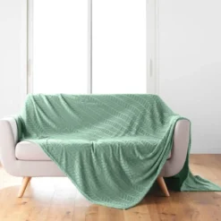 PLAID 180X220CM FLANELLE RELIEF UNIE ARYA SAUGE