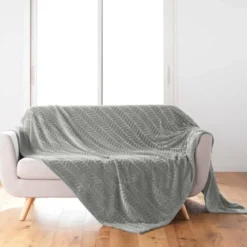 PLAID 180X220CM FLANELLE RELIEF UNIE ARYA GRIS