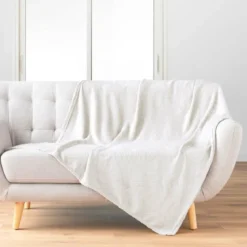 PLAID 125X150CM FLANELLE RELIEF UNIE NELIA NATUREL
