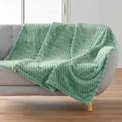 PLAID 125X150CM FLANELLE RELIEF UNIE MINI FROSTY SAUGE