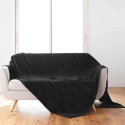 PLAID 180X220CM FLANELLE RELIEF UNIE ARYA NOIR