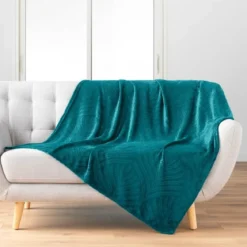 PLAID 125X150CM FLANELLE RELIEF UNIE NELIA BLEU