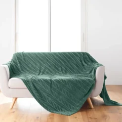PLAID 180X220CM FLANELLE RELIEF UNIE ARYA CEDRE