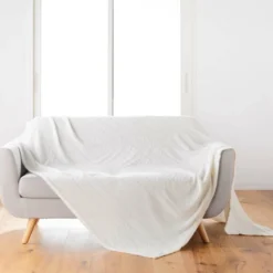 PLAID 180X220CM FLANELLE RELIEF UNIE ARYA NATUREL