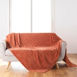 PLAID 180X220CM FLANELLE RELIEF UNIE ARYA TERRACOTTA