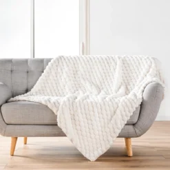 PLAID 180X220CM IMITATION FOURRURE SHERPA FROSTY NATUREL