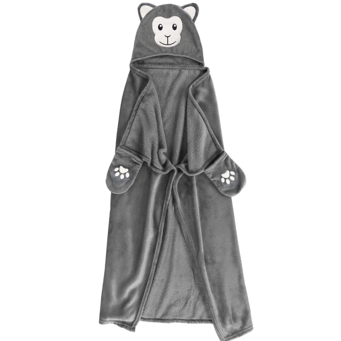 PLAID CAPUCHE 100X120CM FLANELLE UNIE BRODERIE SINGE