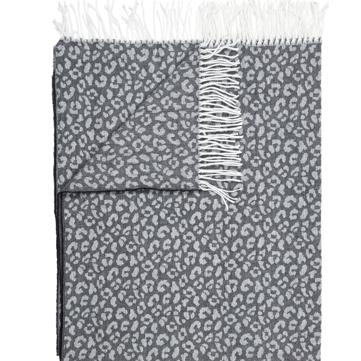 PLAIDS FRANGES EFFET LAINE TACHETE NOIR ET BLANC
