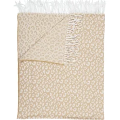 PLAIDS FRANGES EFFET LAINE TACHETE BEIGE ET CREME
