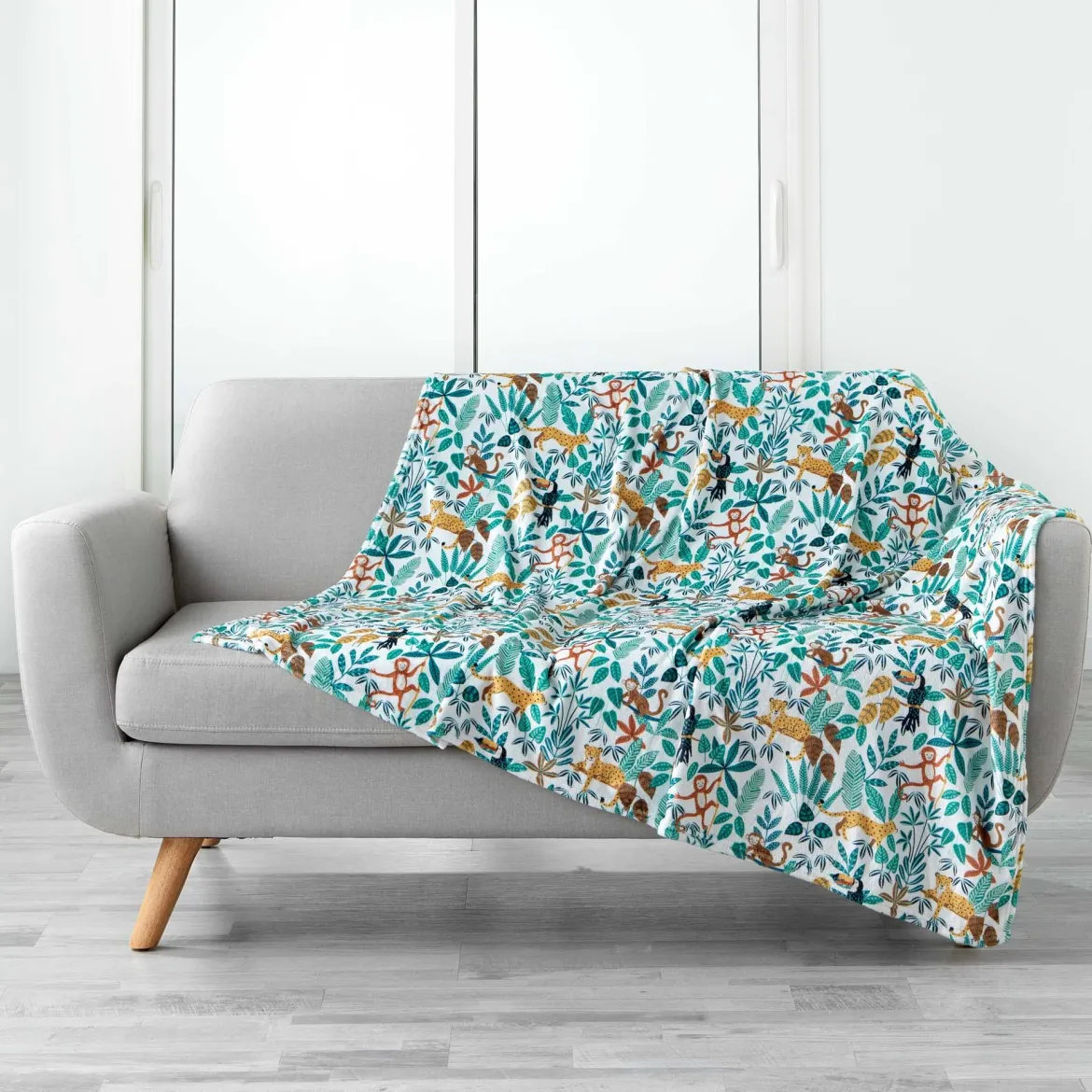 PLAID 125X150CM FLANELLE IMPRIMEE JUNGLE STORY