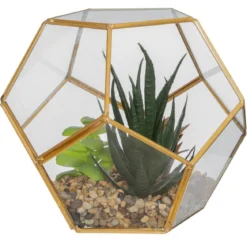 PLANTE ARTIFICIELLE TERRARIUM VERRE METAL D.17CM