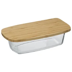 PLAT CAKE VERRE COUVERCLE BAMBOU 27X14CM