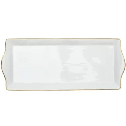 PLAT DE SERVICE PORCELAINE LISERE DORE 34X14CM