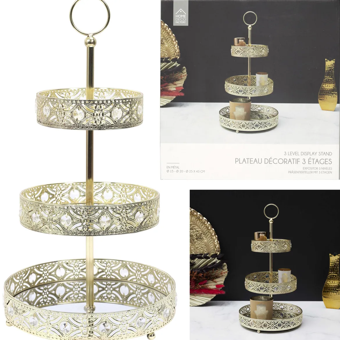 PLATEAU METAL DORE 3 ETAGES