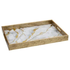 PLATEAU RECTANGLE CALVI EFFET MARBRE BLANC D.44.7X31.6CM