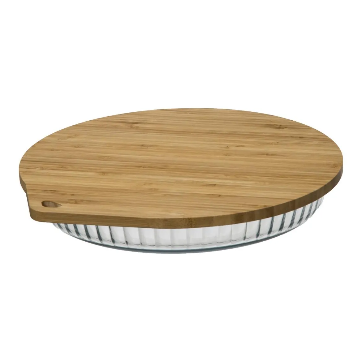 PLAT TARTE VERRE COUVERCLE BAMBOU 27CM